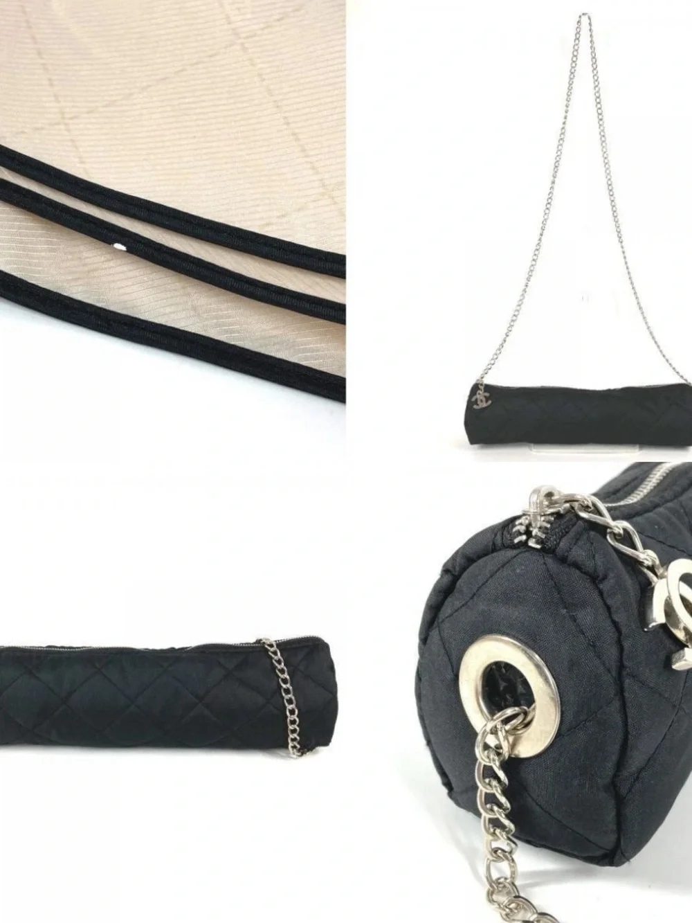 CHANEL CC Mark Compact Retractable Umbrella w/ Sleeve & Quilted Chain Case Bag
